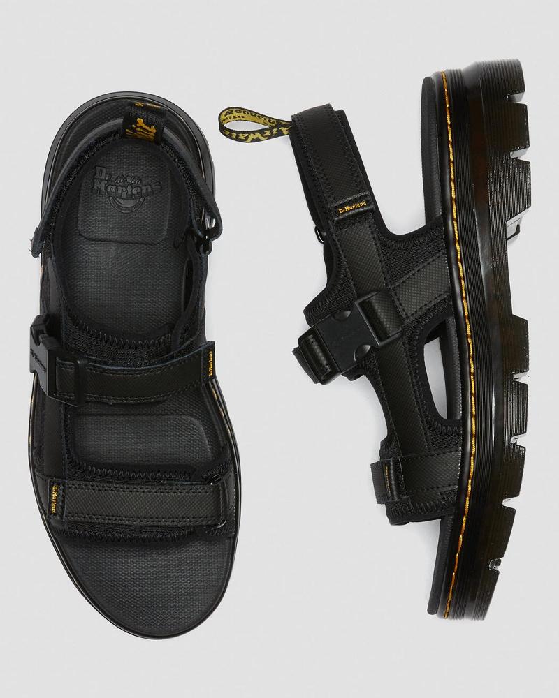 Black Men's Dr Martens Forster Webbing Strap Sandals | CA 637MQZ